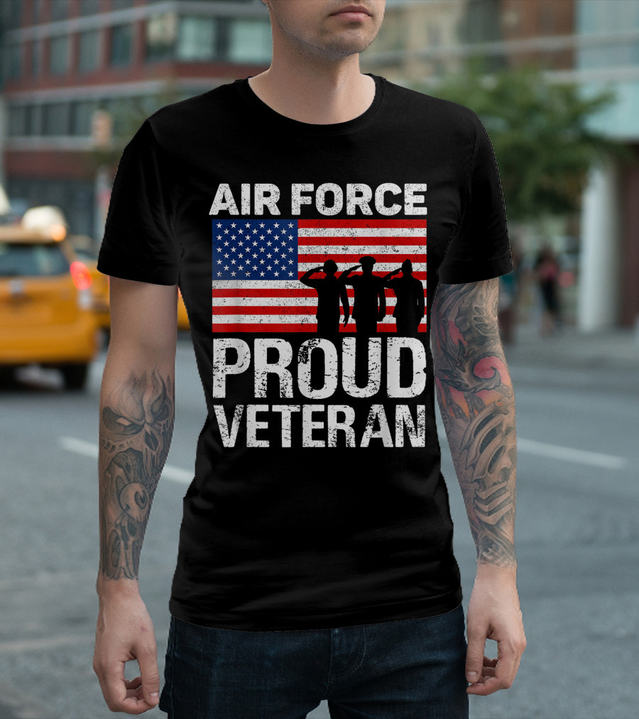 Air Force Proud Veteran Red White Blue Flag Salute T-Shirt