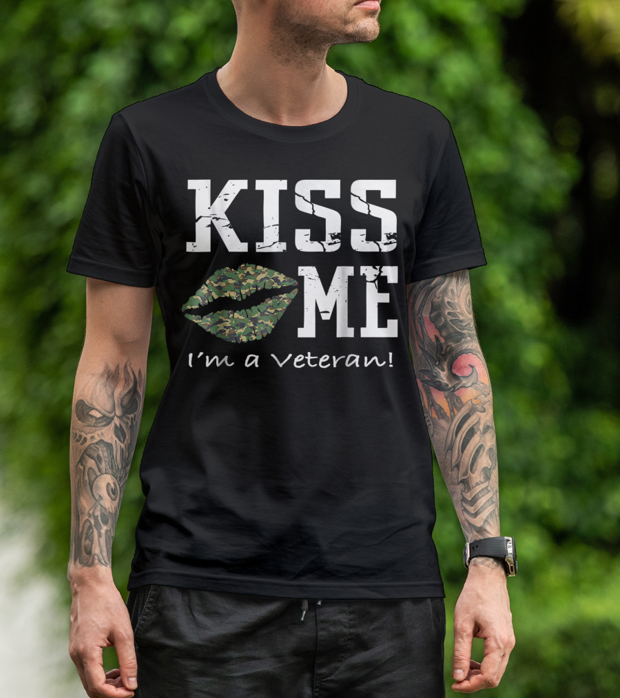Kiss Me I'm A Veteran Camouflage Lips T-Shirt