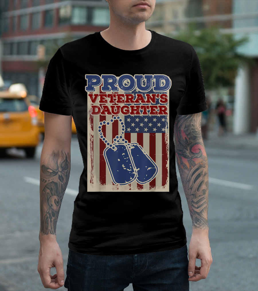 Proud Veteran's Daughter American Flag Dog Tags T-Shirt