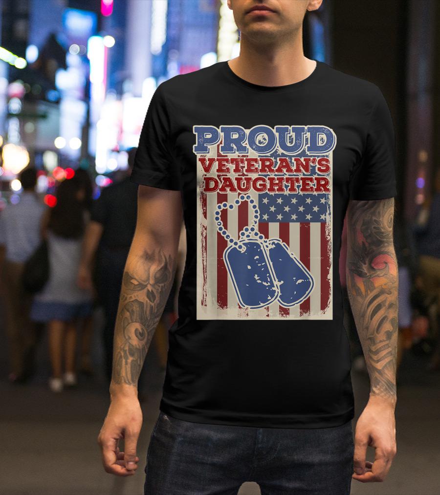 Proud Veteran's Daughter American Flag Dog Tags T-Shirt