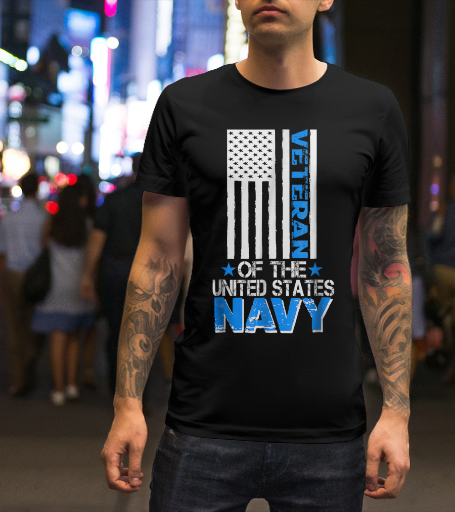 United States Navy Veteran American Flag T-Shirt