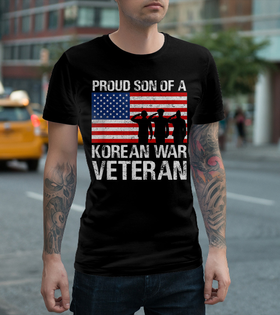 Proud Son Of A Korean War Veteran American Flag Salute T-Shirt