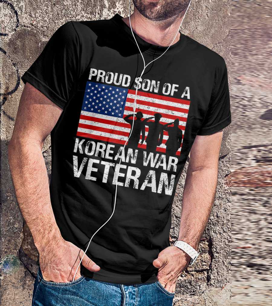 Proud Son Of A Korean War Veteran American Flag Salute T-Shirt