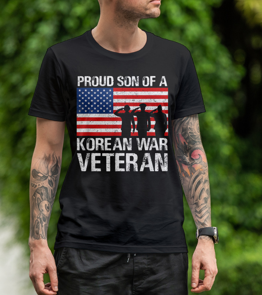 Proud Son Of A Korean War Veteran American Flag Salute T-Shirt