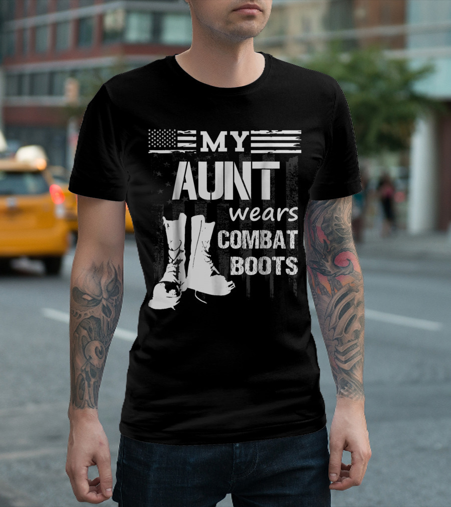 My Aunt Wears Combat Boots American Flag Military Veteran T-Shirt