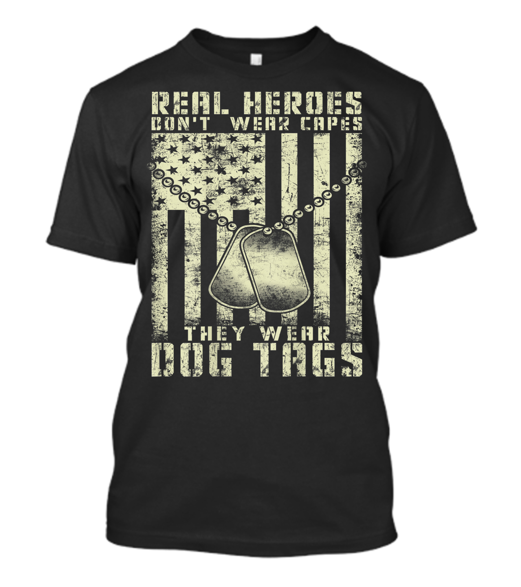 Real Heroes Don't Wear Capes They Wear Dog Tags Veterans Day USA Flag T-Shirt