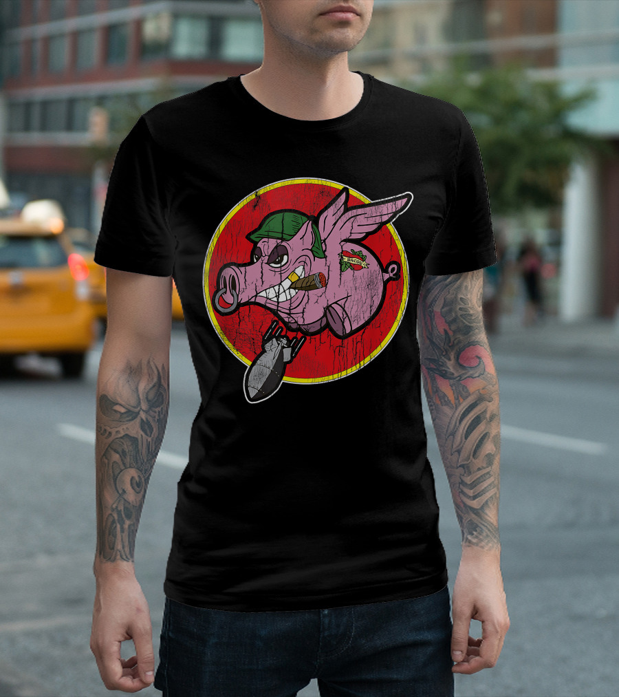 Wwii Vintage Insignia Flying Pig Bacon Military Patch T-Shirt