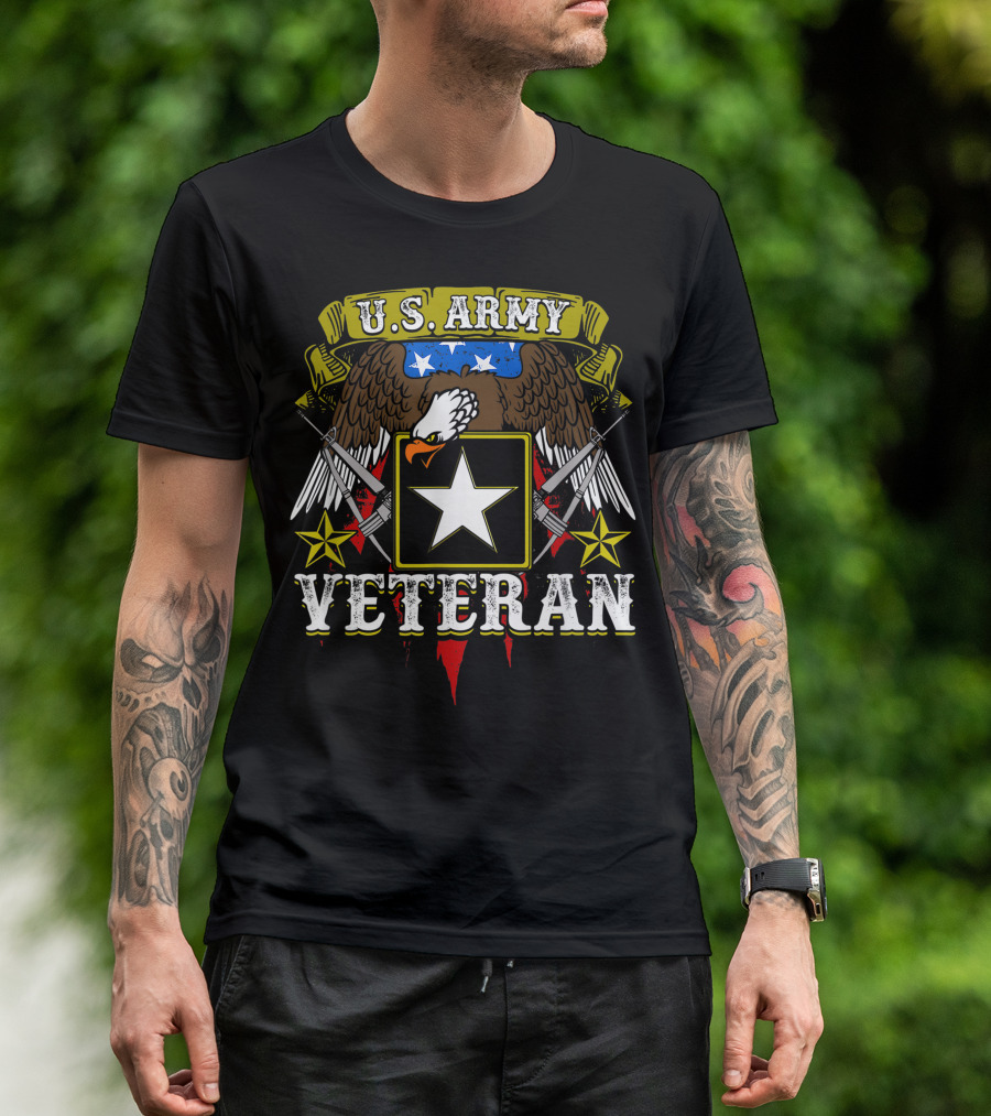 U.S. Army Veteran Eagle Stars Crossed Rifles Emblem T-Shirt