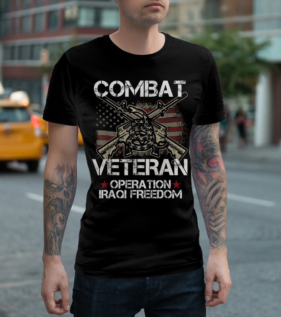 COMBAT VETERAN OPERATION IRAQI FREEDOM AMERICAN FLAG MILITARY USA T-Shirt