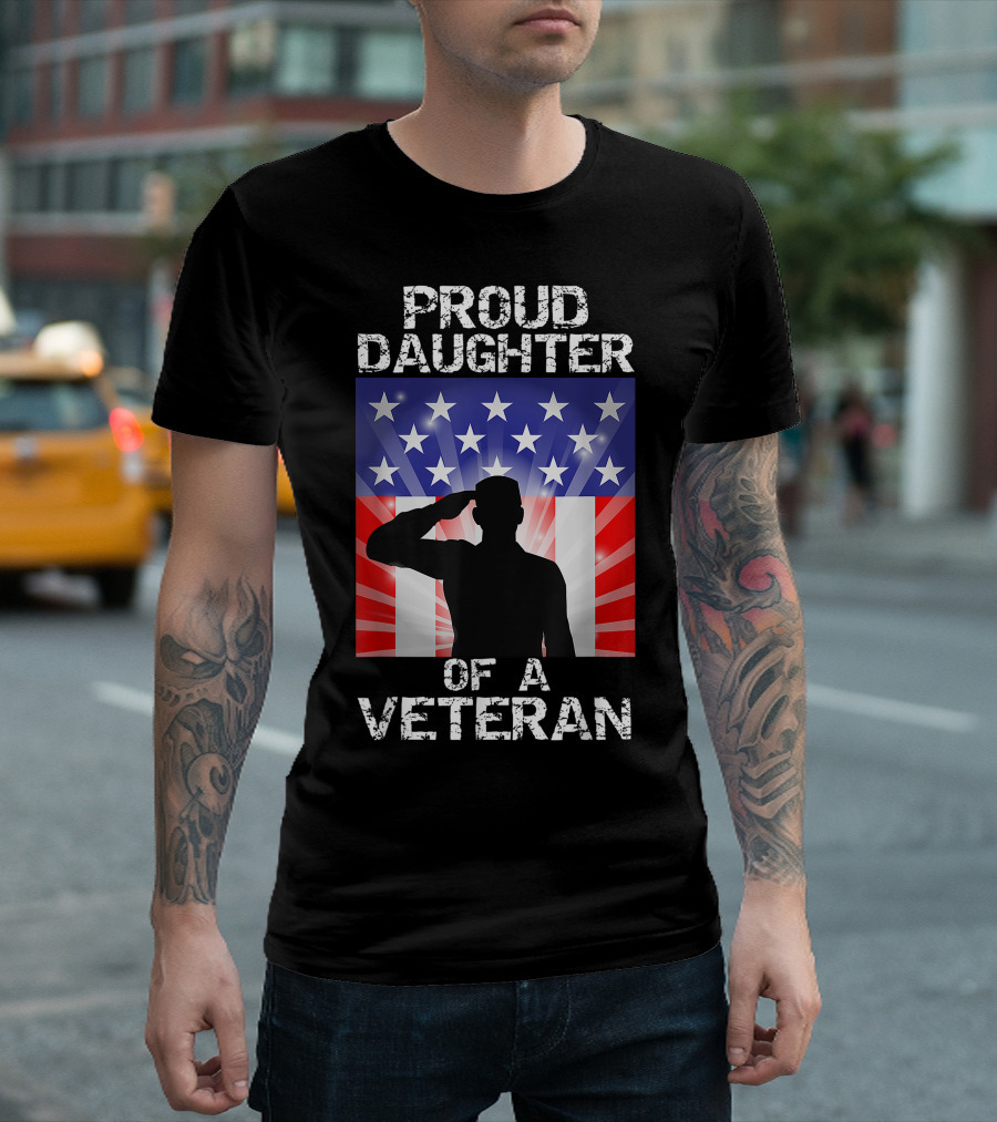 Proud Daughter Of A Veteran Military Salute Flag Background T-Shirt