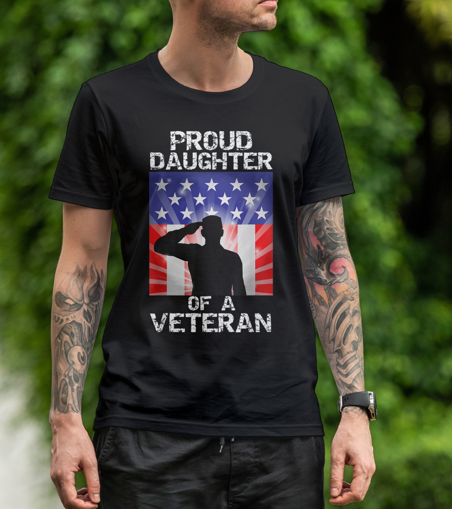 Proud Daughter Of A Veteran Military Salute Flag Background T-Shirt