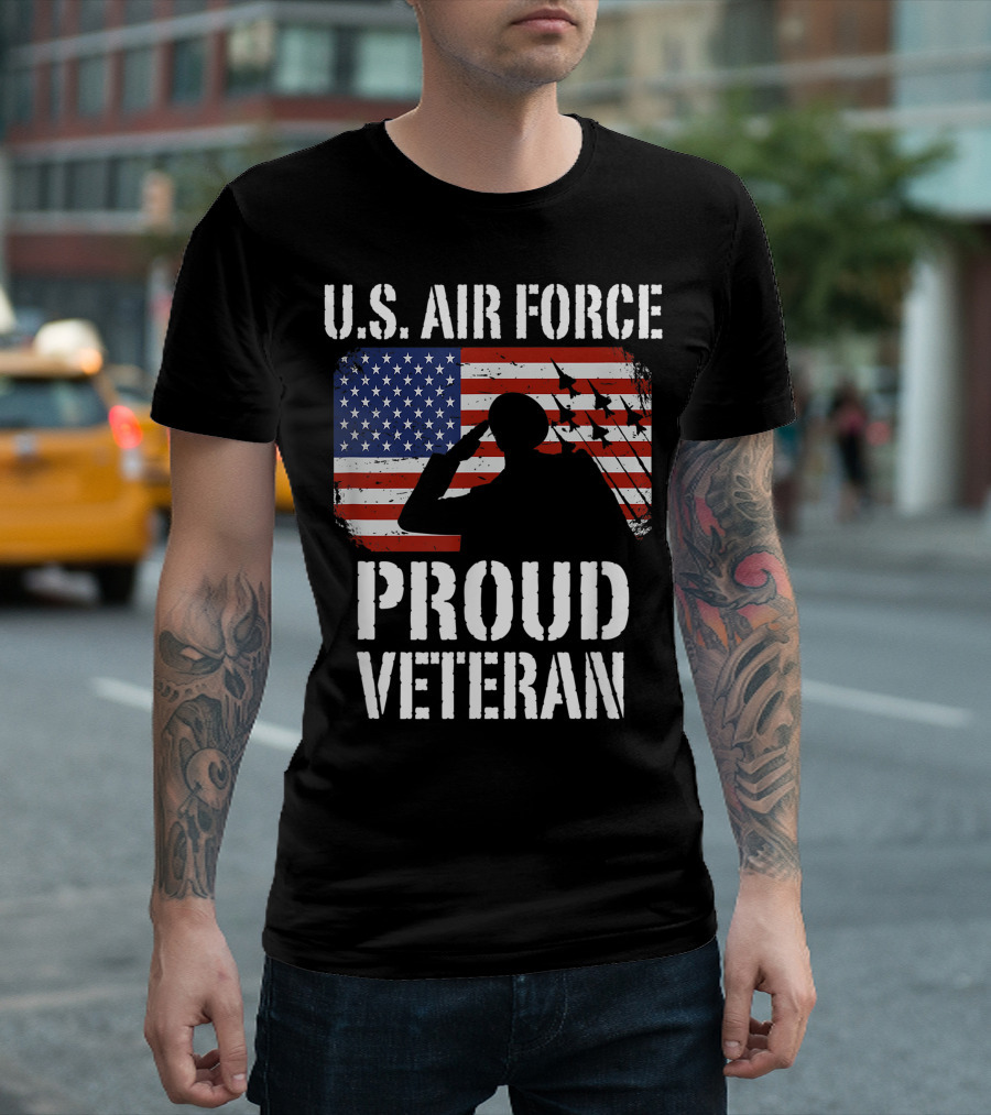 U.S. Air Force Proud Veteran Saluting Fighter Jets American Flag T-Shirt