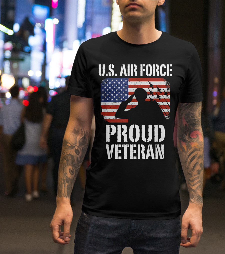U.S. Air Force Proud Veteran Saluting Fighter Jets American Flag T-Shirt