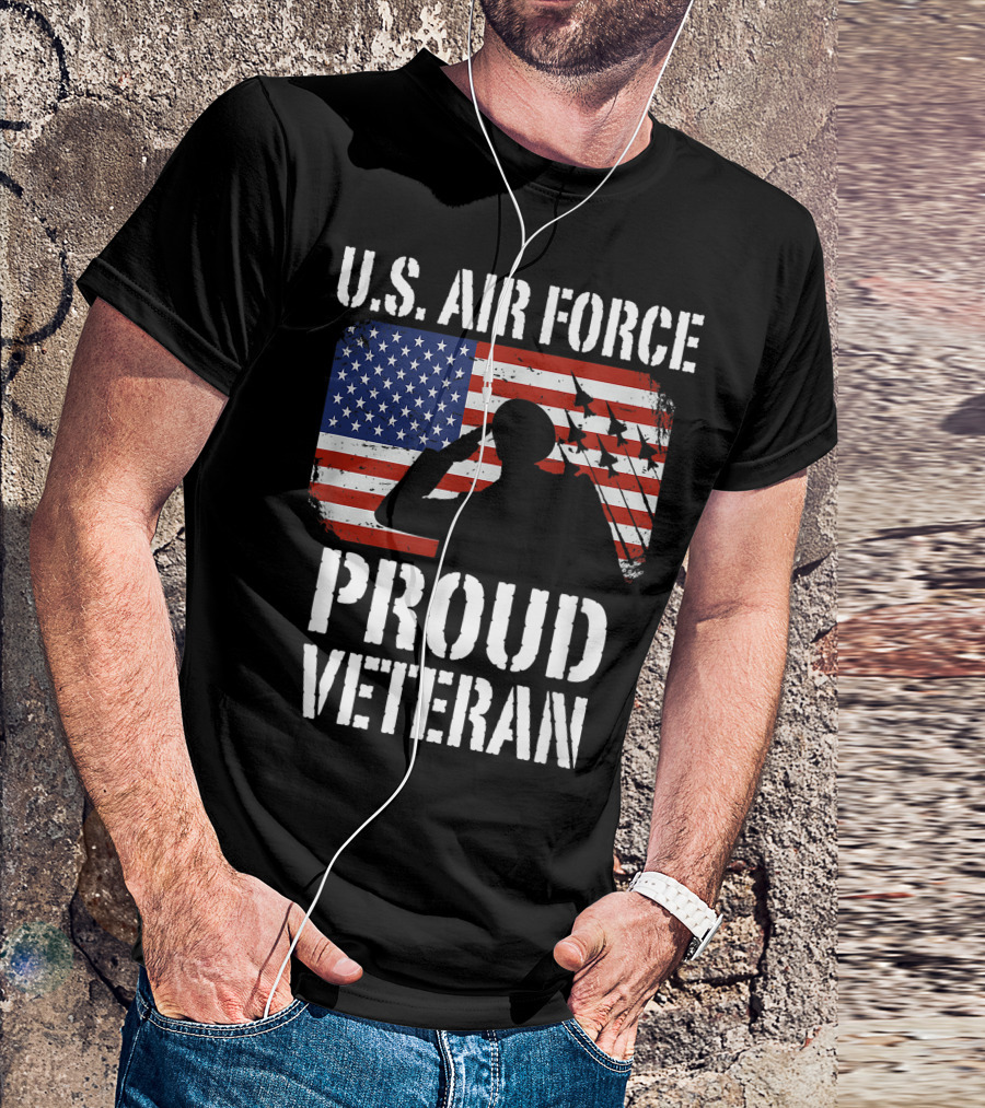 U.S. Air Force Proud Veteran Saluting Fighter Jets American Flag T-Shirt