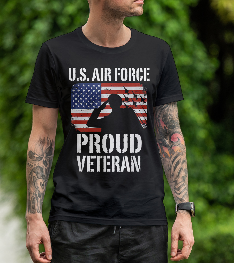 U.S. Air Force Proud Veteran Saluting Fighter Jets American Flag T-Shirt
