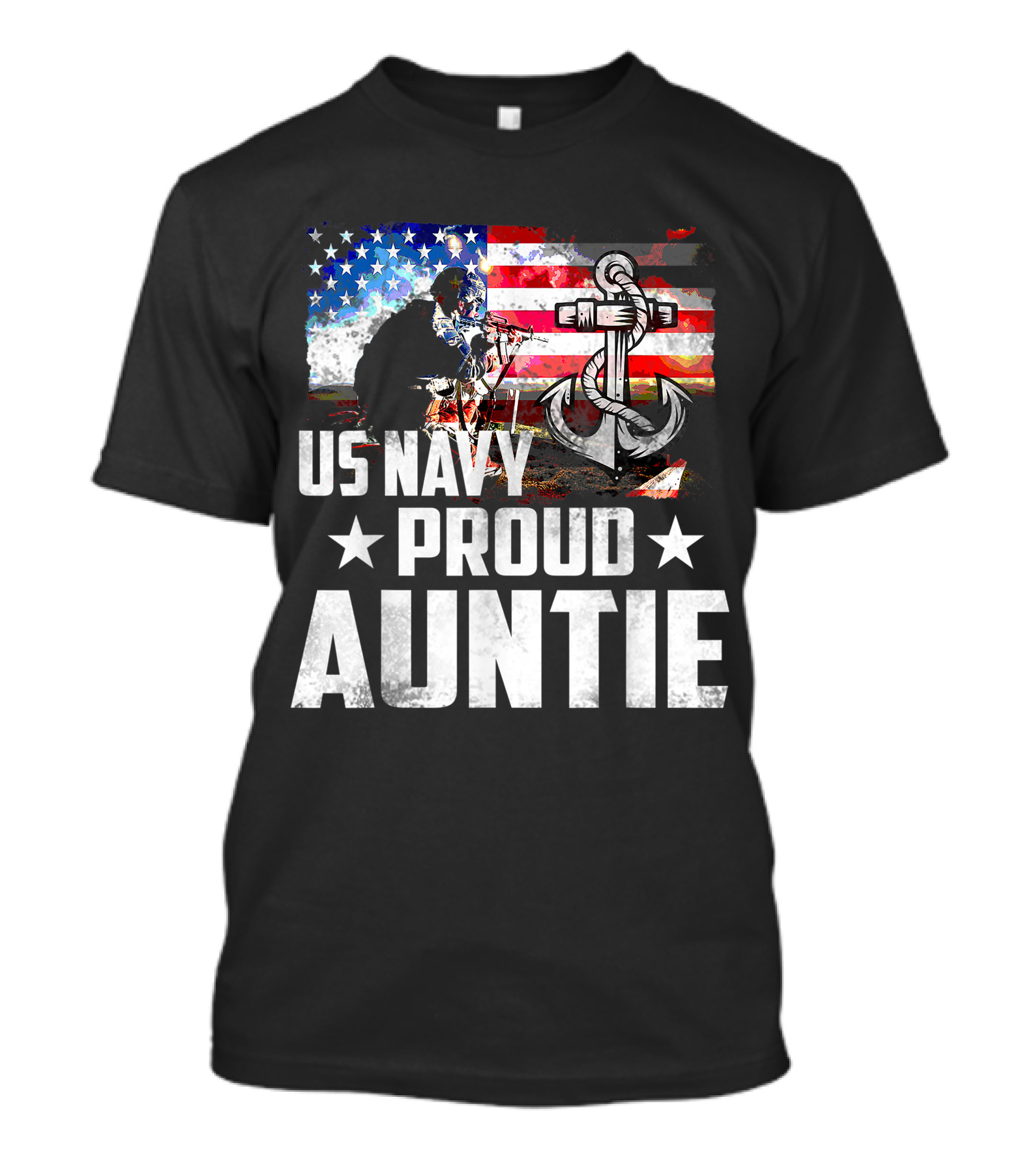 US Navy Proud Auntie With American Flag And Anchor Symbols T-Shirt
