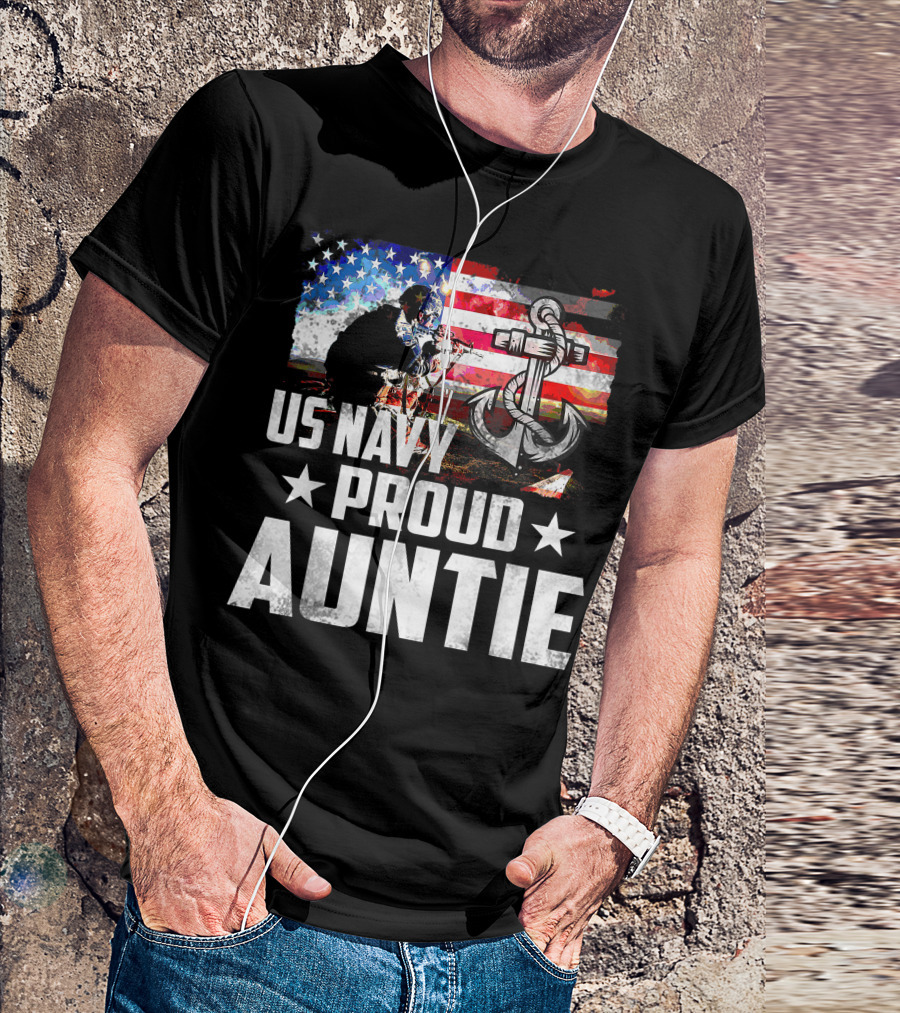 US Navy Proud Auntie With American Flag And Anchor Symbols T-Shirt