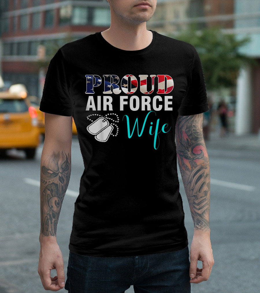 Proud Air Force Wife American Flag Dog Tags T-Shirt