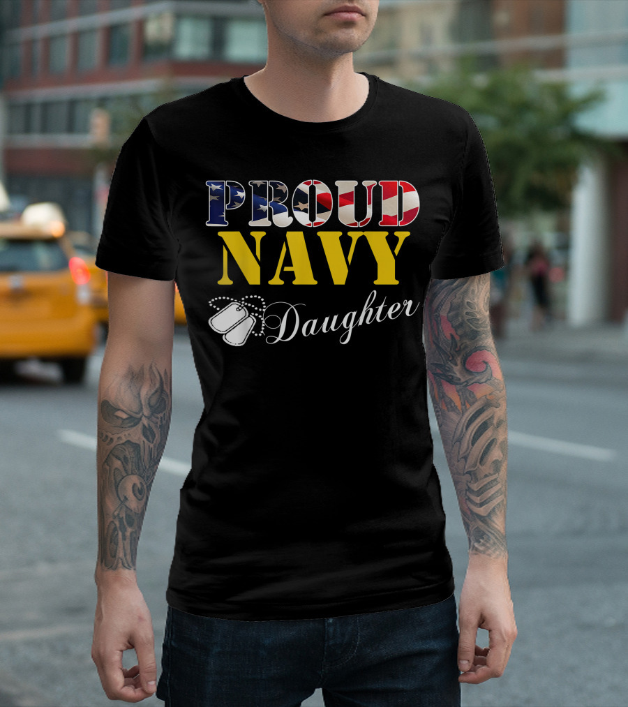 Proud Navy Daughter American Flag Dog Tags T-Shirt