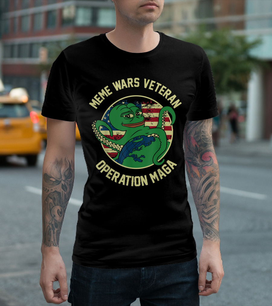 Meme Wars Veteran Operation Maga Pepe Flag Octopus T-Shirt