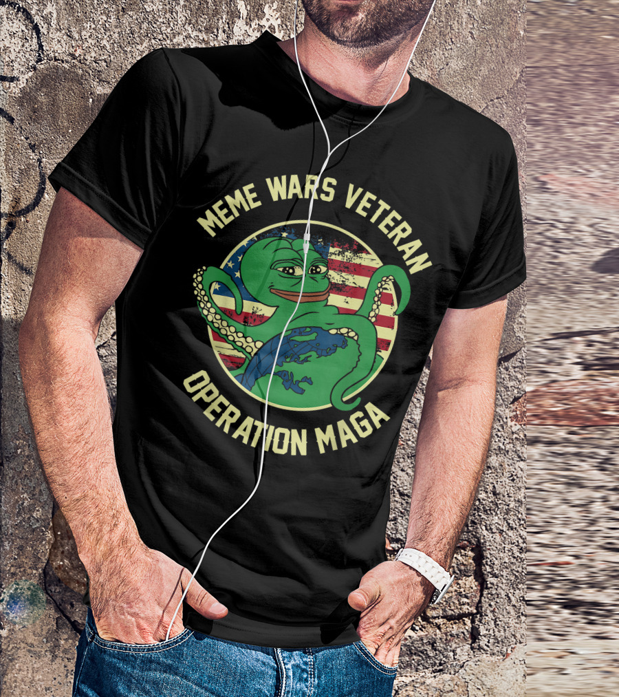 Meme Wars Veteran Operation Maga Pepe Flag Octopus T-Shirt