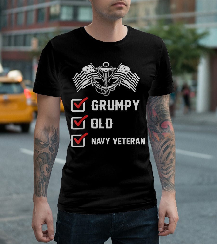 Grumpy Old Navy Veteran Anchor Flags Checklist T-Shirt