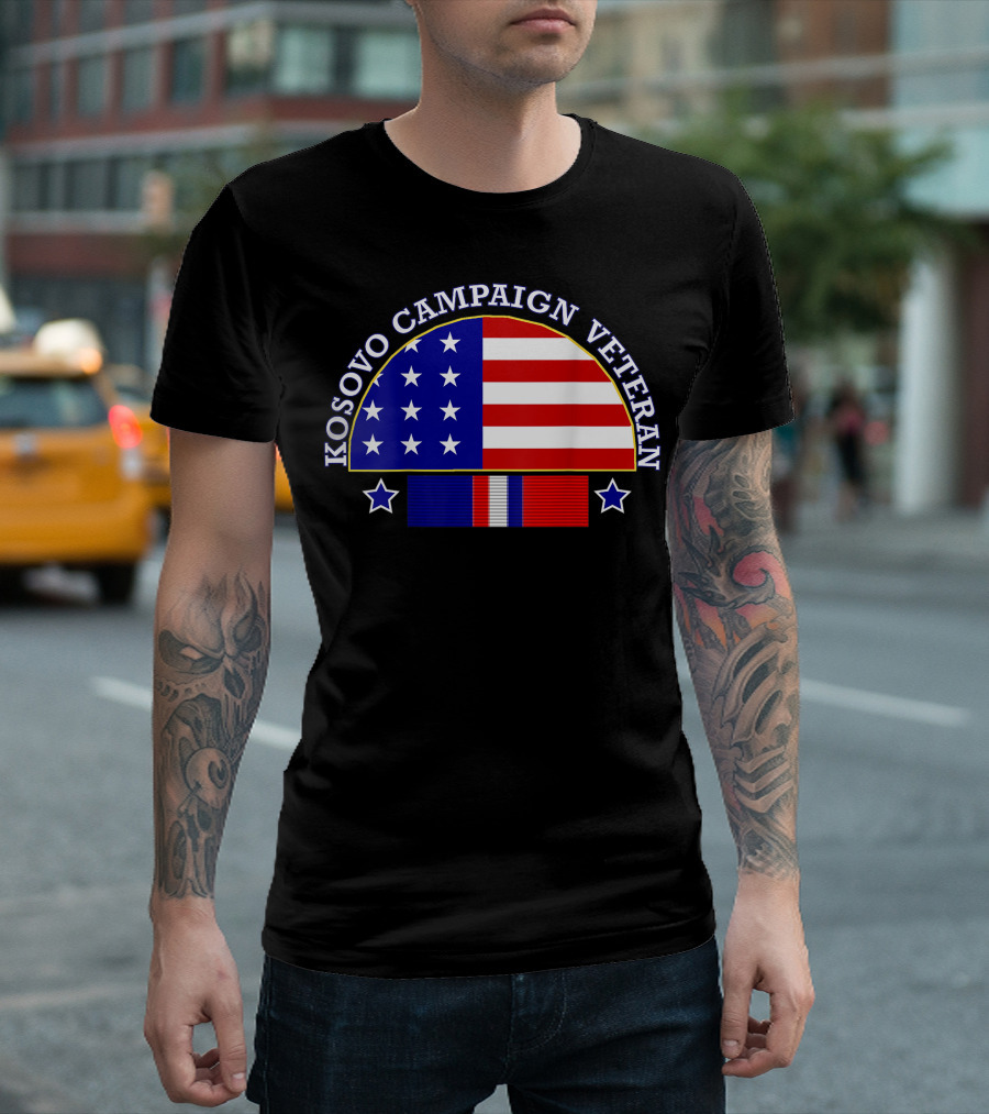 Kosovo Campaign Veteran With Flag And Service T-Shirt