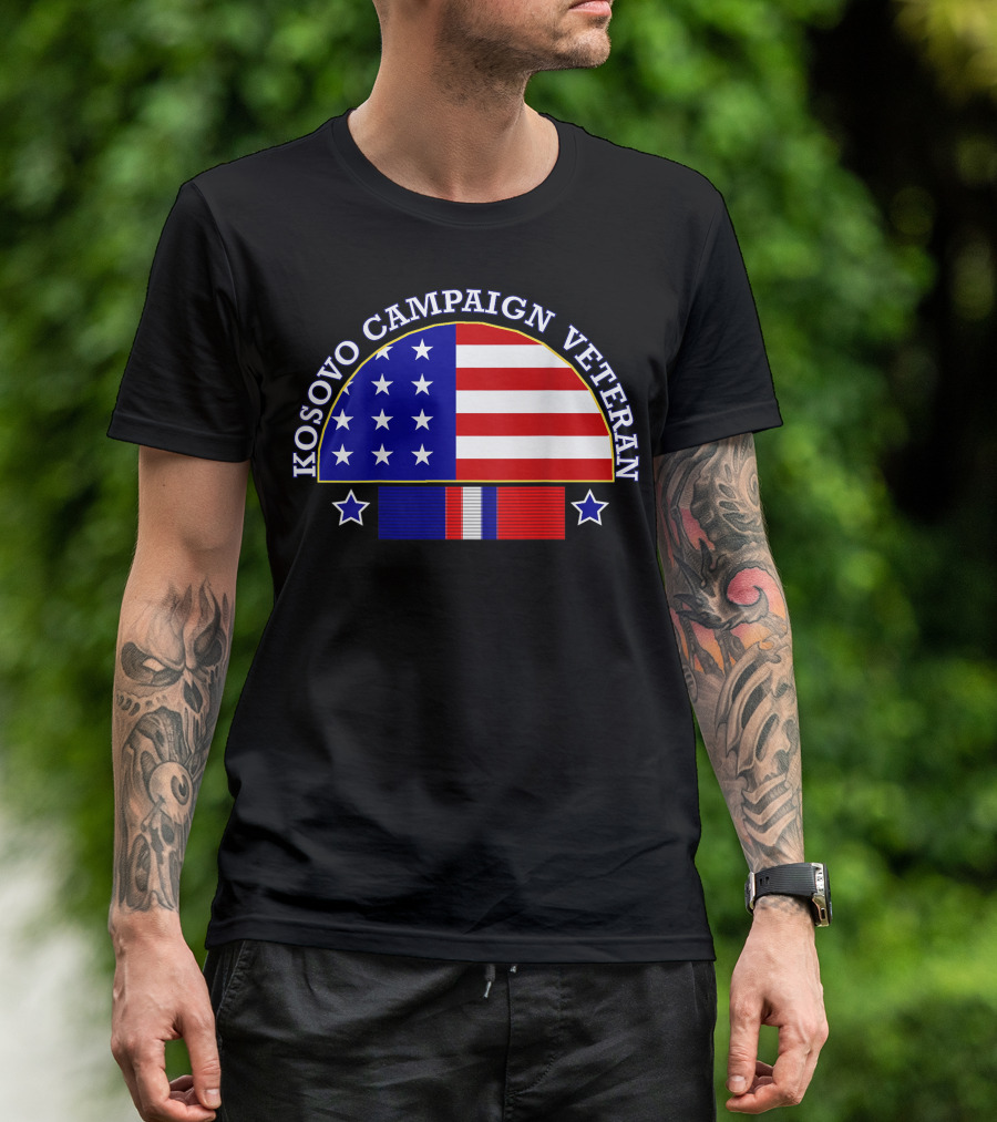 Kosovo Campaign Veteran With Flag And Service T-Shirt