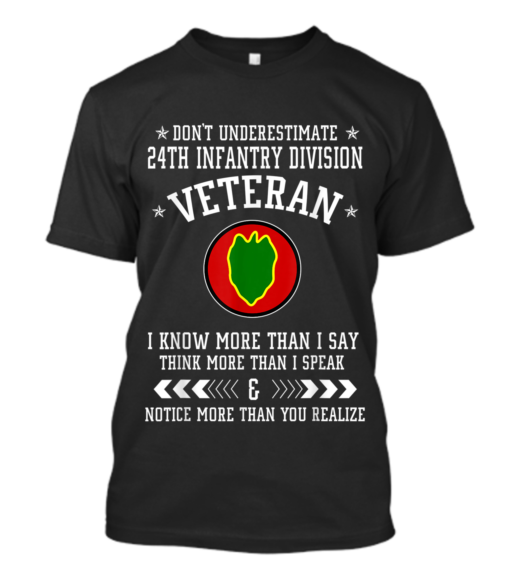 Don't Underestimate 24th Infantry Division Veteran I Know More Than I Say Think More Than I Speak Notice More Than You Realize T-Shirt