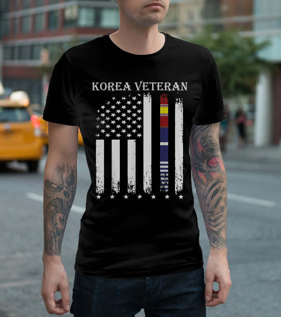 Korea Veteran American Flag Korean War Service Medal T-Shirt