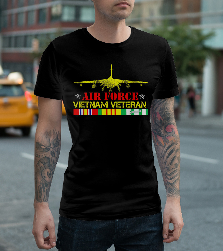 Air Force Vietnam Veteran B-52 Bomber with Service Medals and Stars T-Shirt