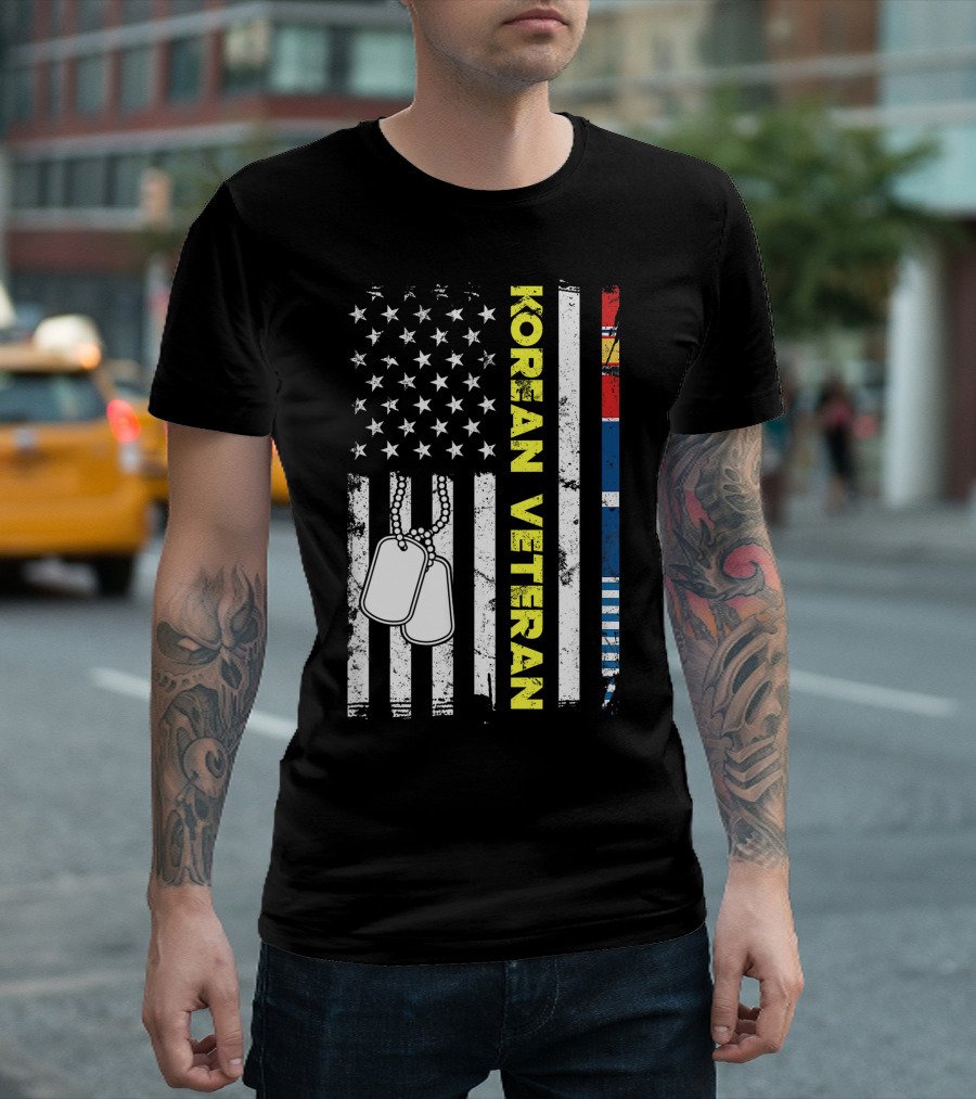 Korean Veteran American Flag Dog Tags Patriotic Soldier T-Shirt