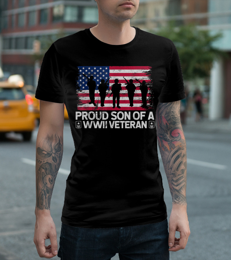 Proud Son Of A WWII Veteran American Flag Soldier T-Shirt