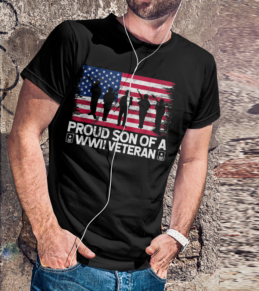 Proud Son Of A WWII Veteran American Flag Soldier T-Shirt