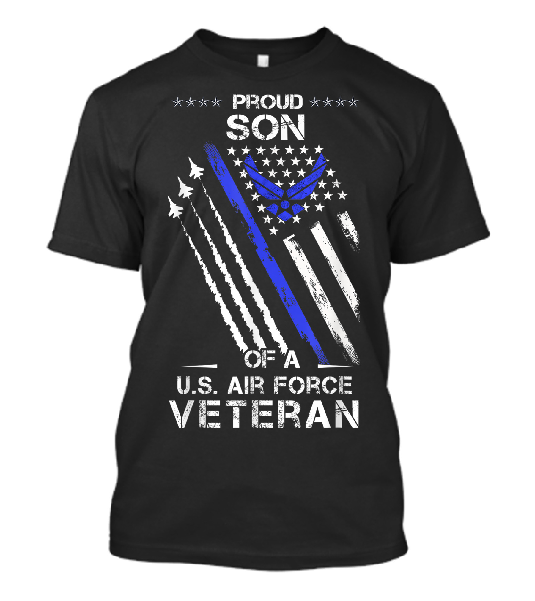 Proud Son Of A U.S. Air Force Veteran With Jets And Stars Iconic American Flag T-Shirt