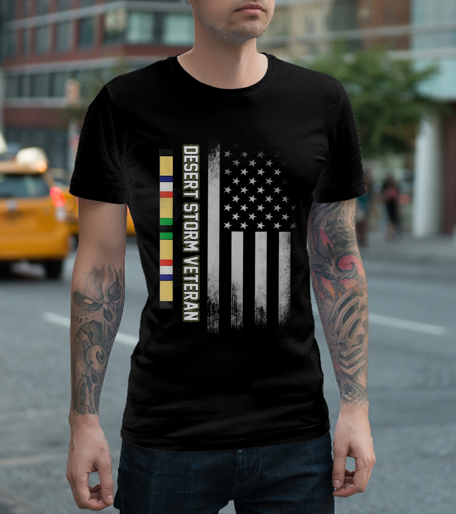 Desert Storm Veteran Service Ribbon American Flag T-Shirt