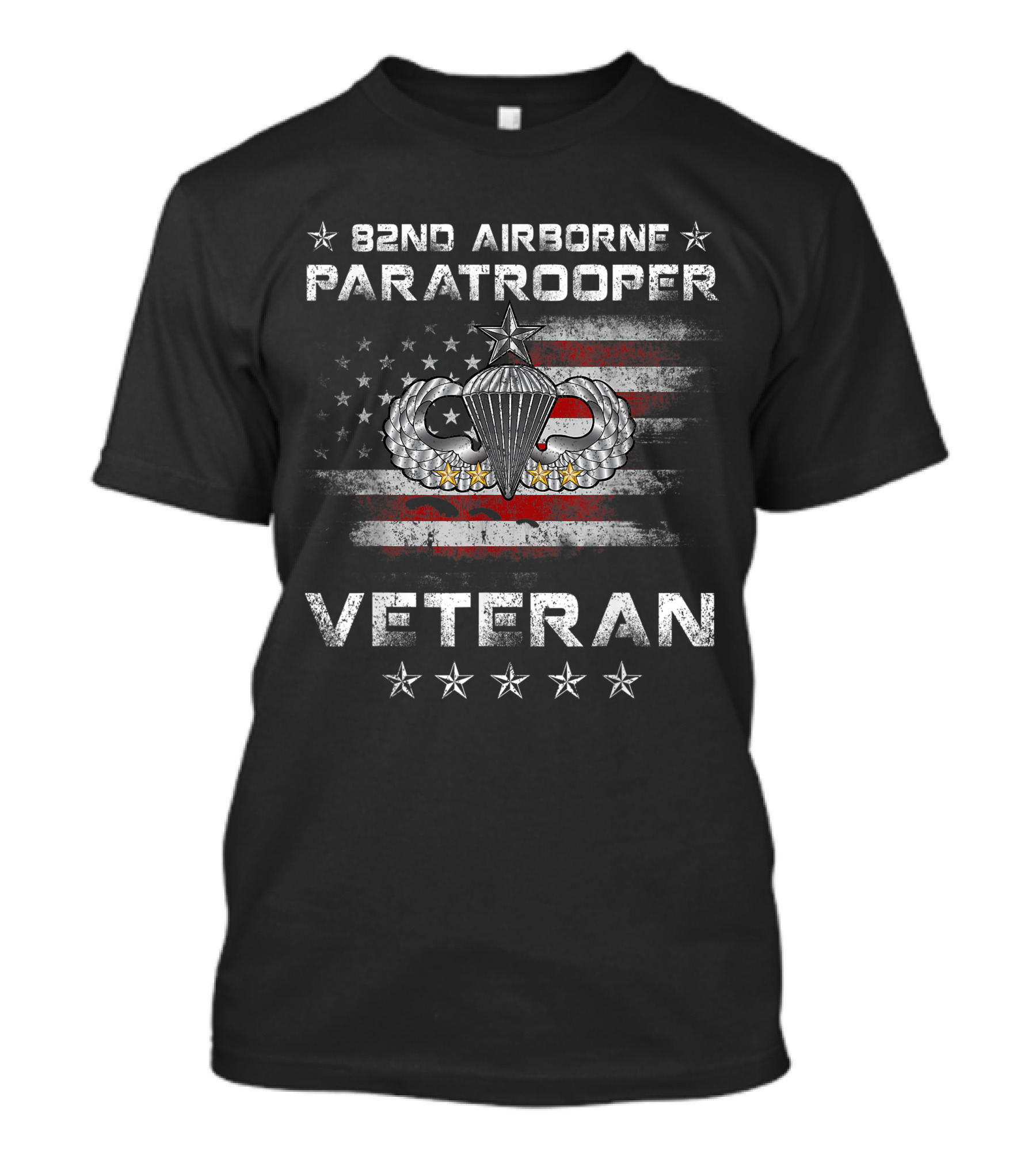 82Nd Airborne Paratrooper Veteran American Flag Wings And Stars Badge T-Shirt