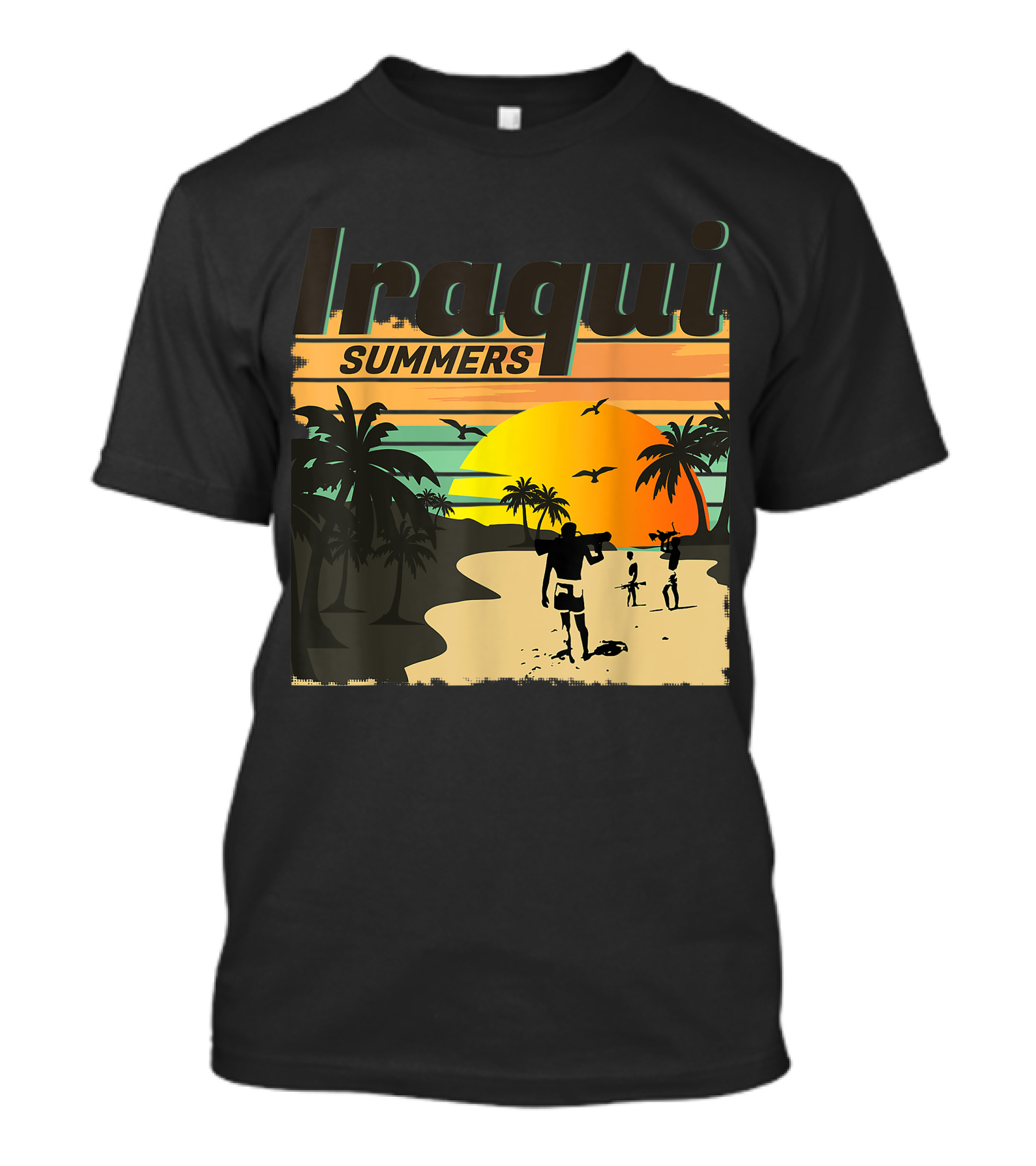 Iraqi Summers Palm Trees Sunset Beach Scene With Family Strolling T-Shirt