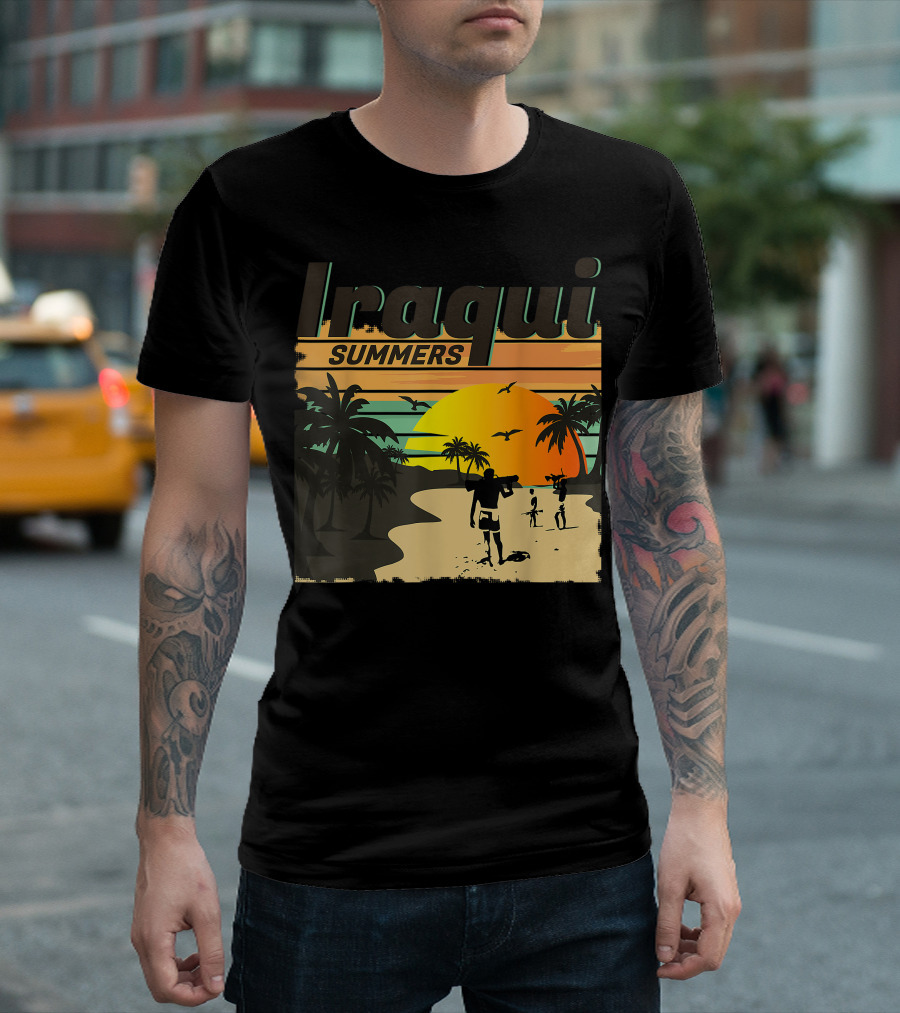 Iraqi Summers Palm Trees Sunset Beach Scene With Family Strolling T-Shirt