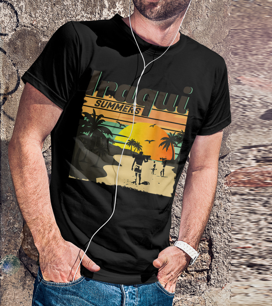 Iraqi Summers Palm Trees Sunset Beach Scene With Family Strolling T-Shirt