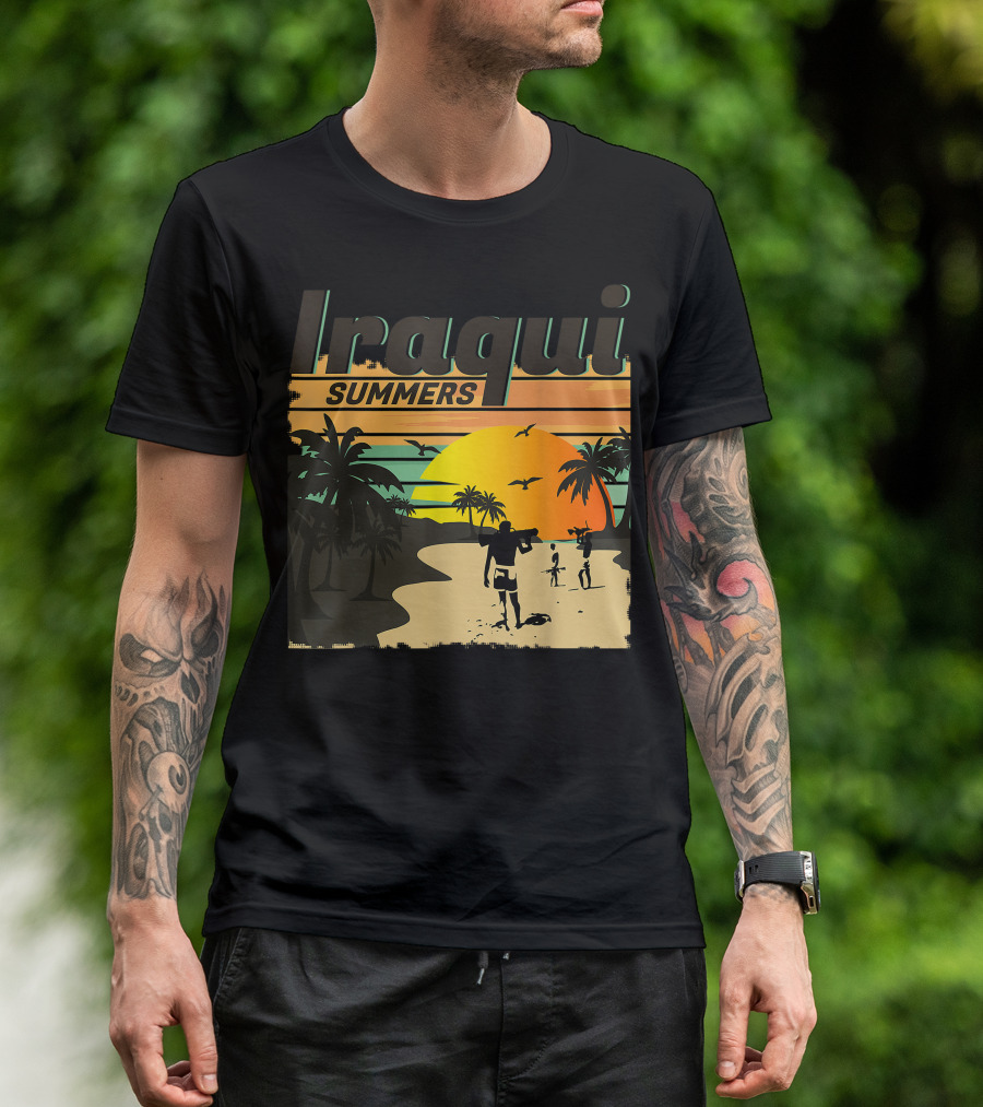 Iraqi Summers Palm Trees Sunset Beach Scene With Family Strolling T-Shirt