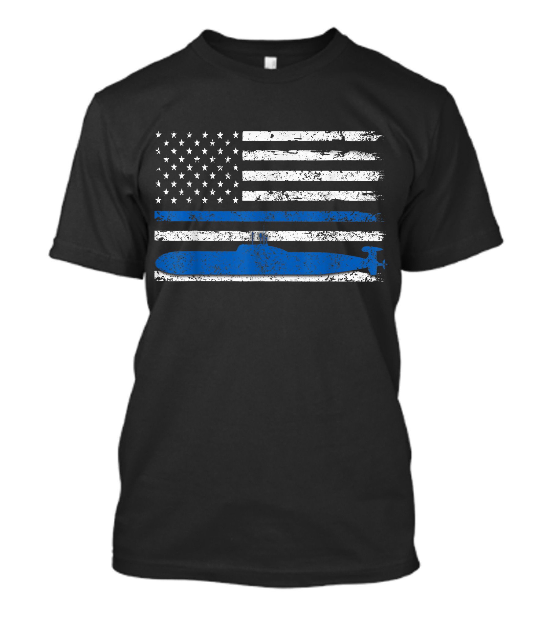 Us Navy Submarine Veteran American Flag Thin Blue Line Submarine T-Shirt