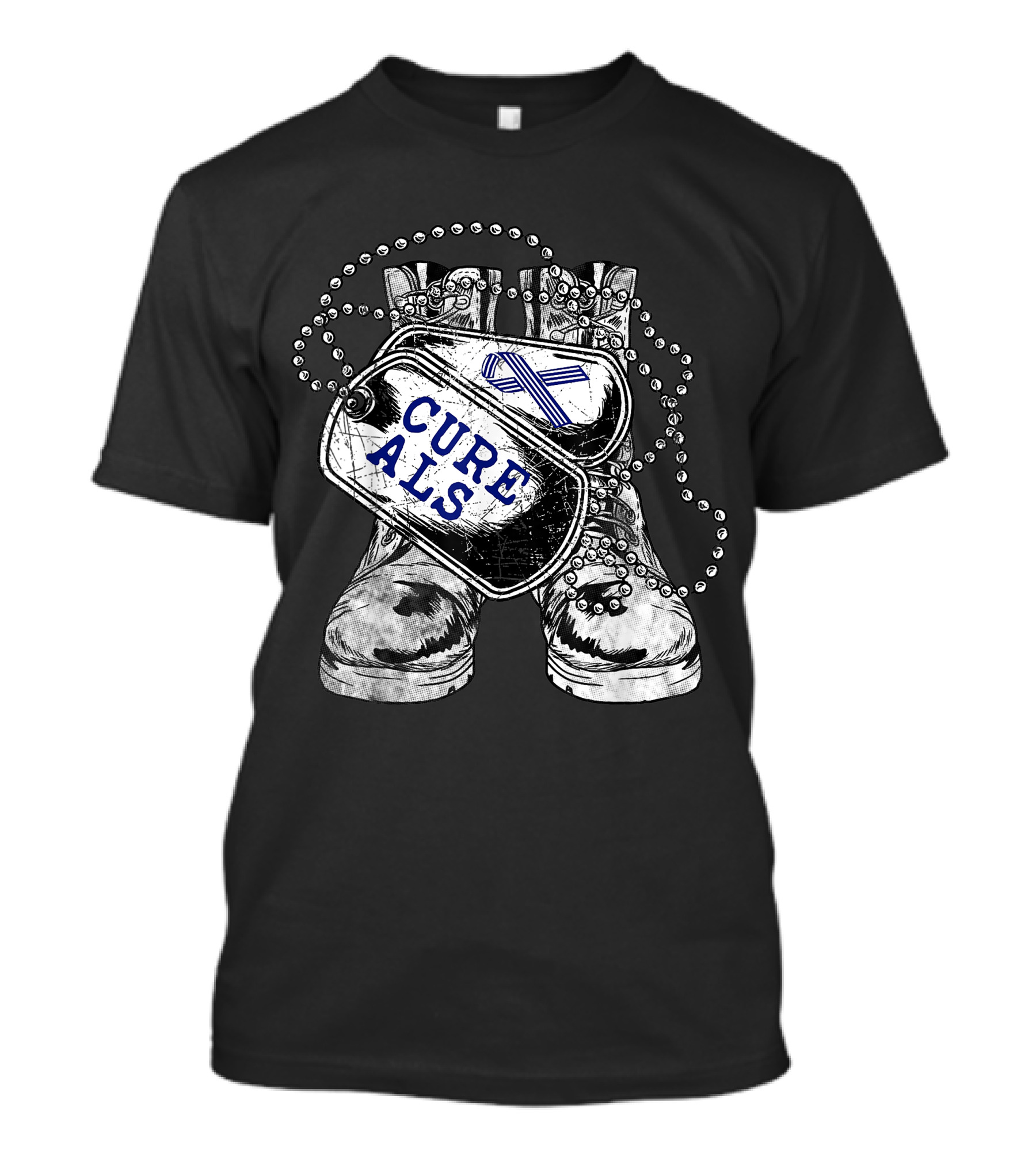 Cure ALS Military Dog Tags And Combat Boots Awareness For Veterans T-Shirt