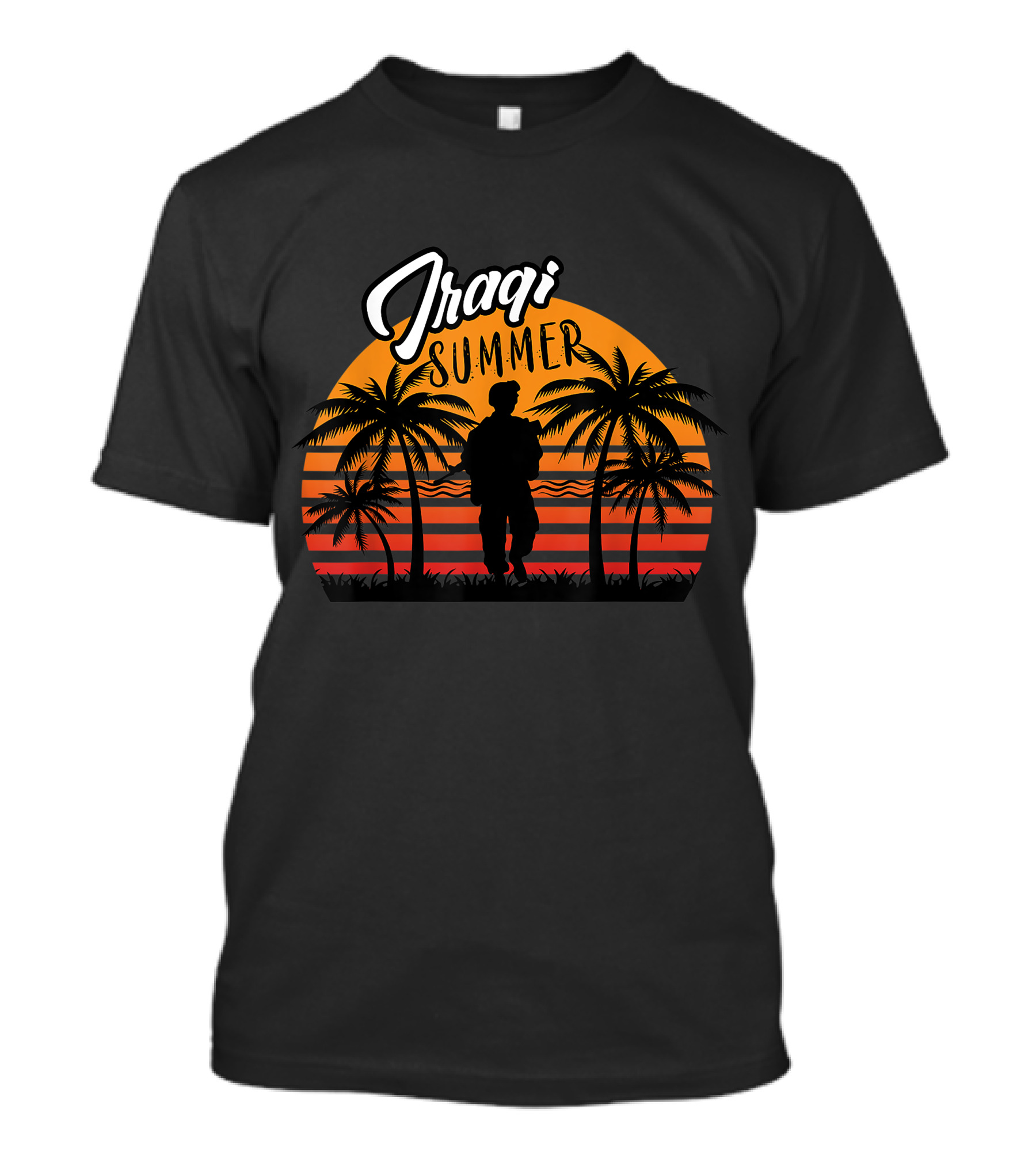 Iraqi Summer Veteran Funny Iraq Veteran Silhouette With Palm Trees T-Shirt