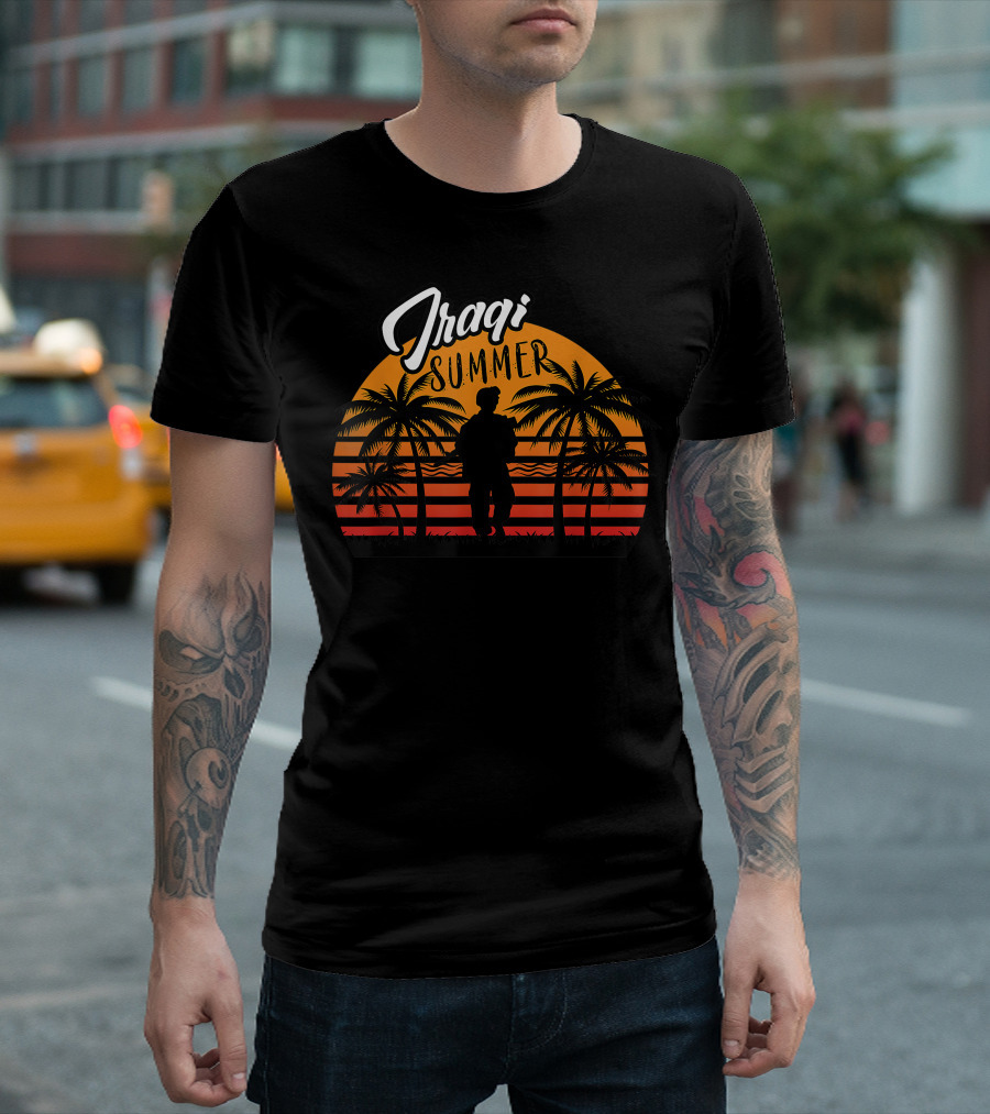 Iraqi Summer Veteran Funny Iraq Veteran Silhouette With Palm Trees T-Shirt