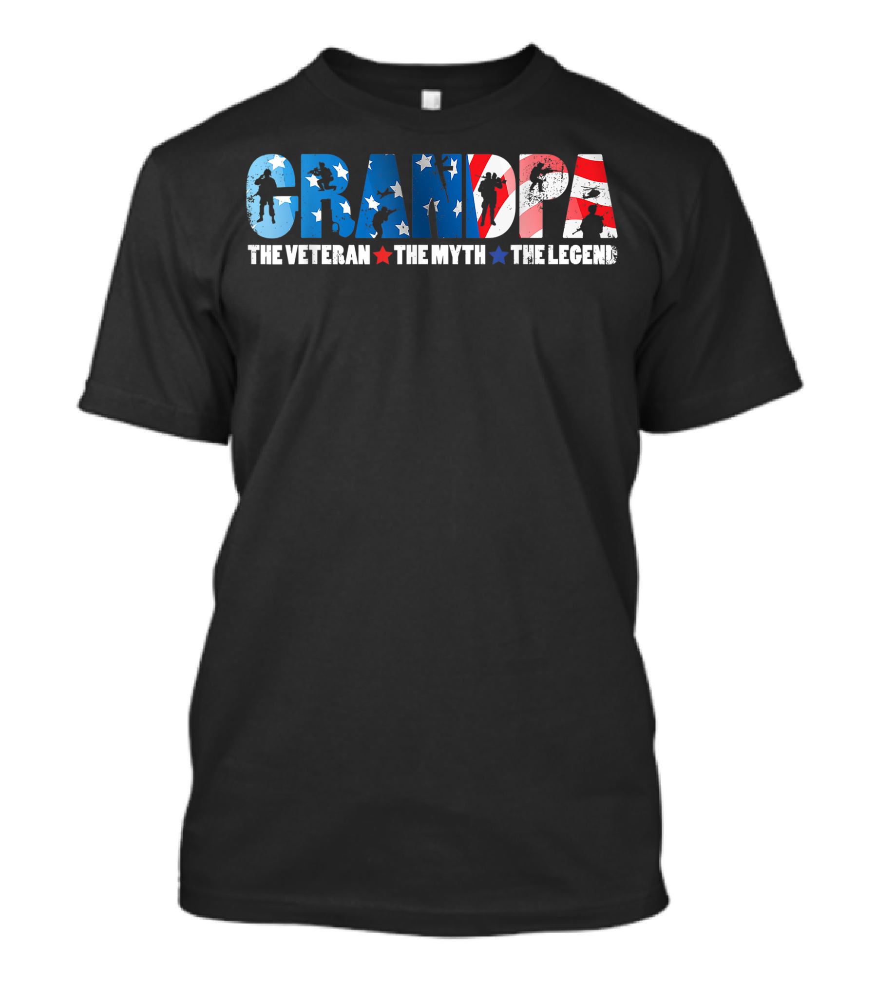 GRANDPA The Veteran The Myth The Legend American Flag Stars T-Shirt