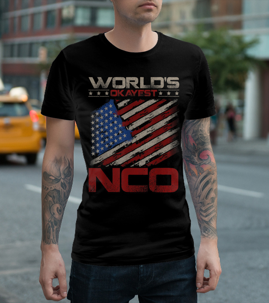 World's Okayest NCO American Flag Veteran T-Shirt