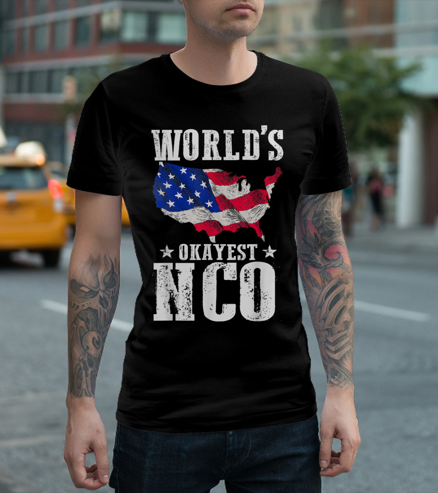 World's Okayest NCO American Flag Map Veteran T-Shirt
