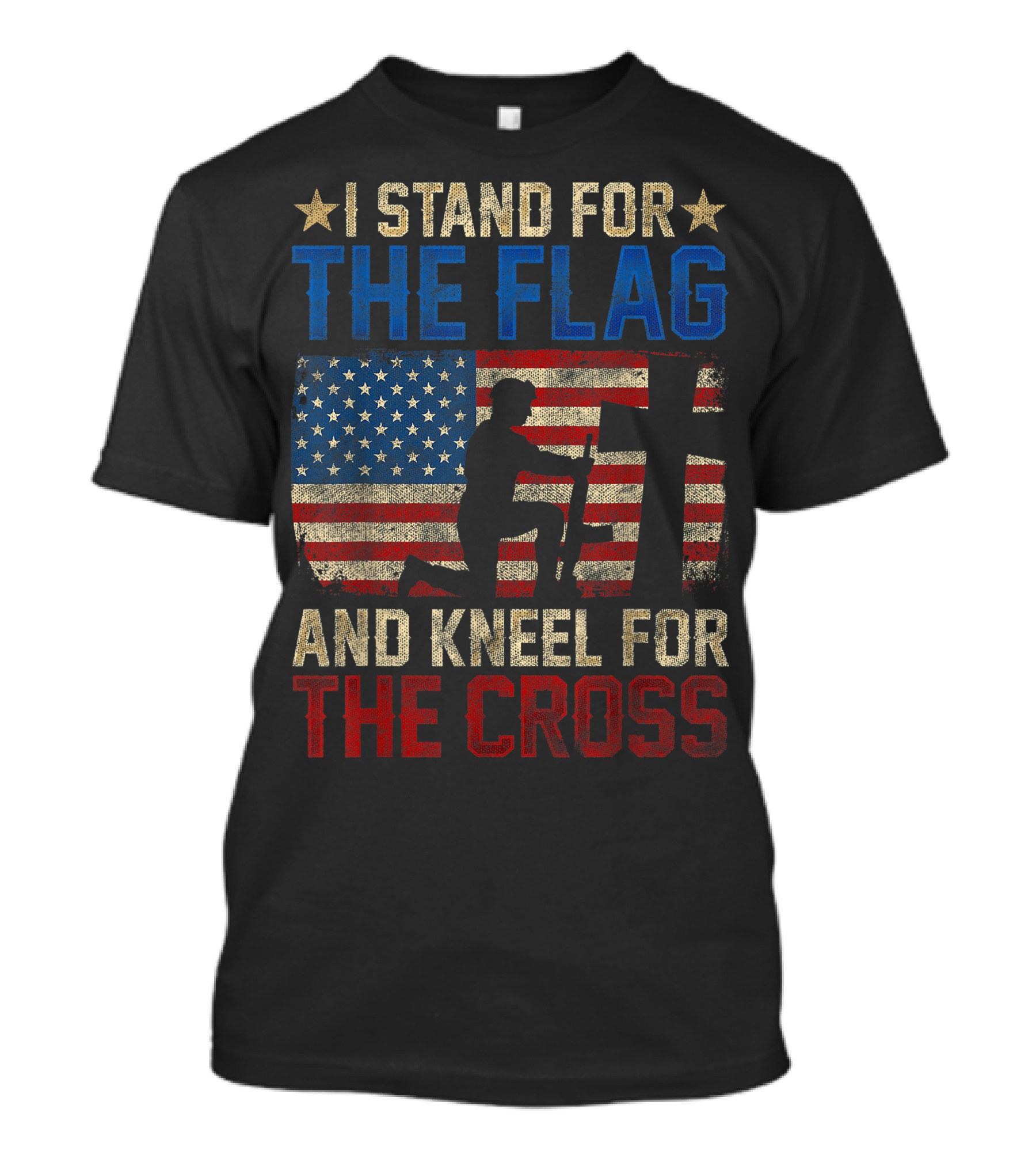 I Stand For The Flag American Flag Kneel For The Cross Veteran T-Shirt