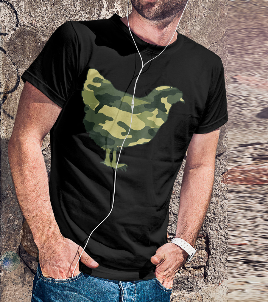 Military Camo Chicken Hen Fowl Veteran Men Print T-Shirt
